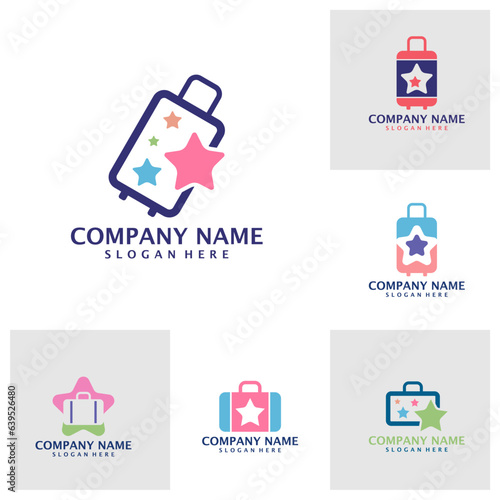 Set of Star Suitcase logo design vector. Suitcase logo design template concept