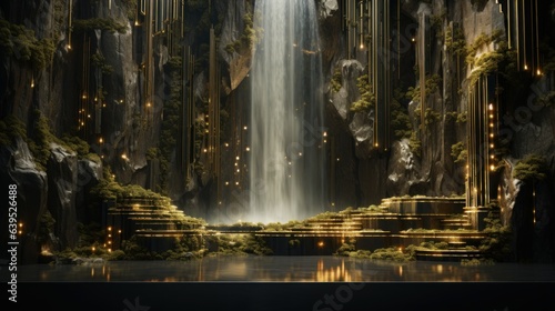Waterfalls cascade against a backdrop of shimmering data sculptures  where nature s majesty meets AI-driven creativity in perfect harmony   generative ai