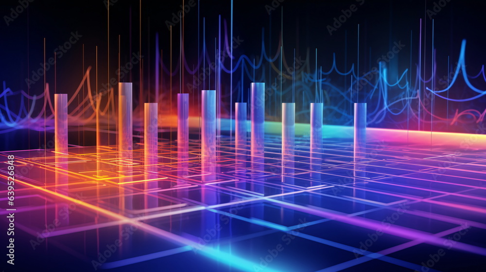 Futuristic 3D Diagram with Neon Grid and Rainbow Horizon, Modern Technology Expanation, - AI Generated Futuristic 3D Diagram with Neon Grid and Rainbow Horizon, Modern Technology Expanation, - AI Generated