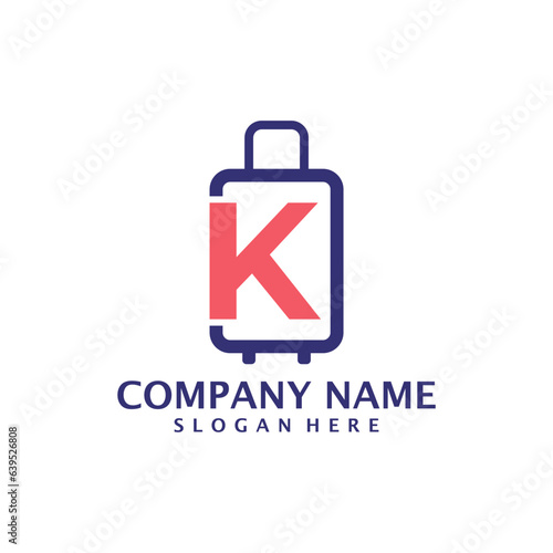 Letter K with Suitcase logo design vector. Initial K with Suitcase logo design template concept