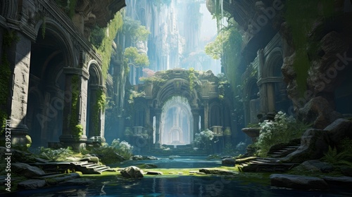 Ancient ruins adorned with holographic foliage speak of a world where historical marvels merge with futuristic AI-inspired creativity | generative ai