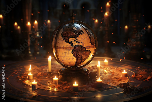 Mesmerizing 3D Earth HUD Illuminated by Soft Glow of Candlelight Blending Technology and Antiquity.