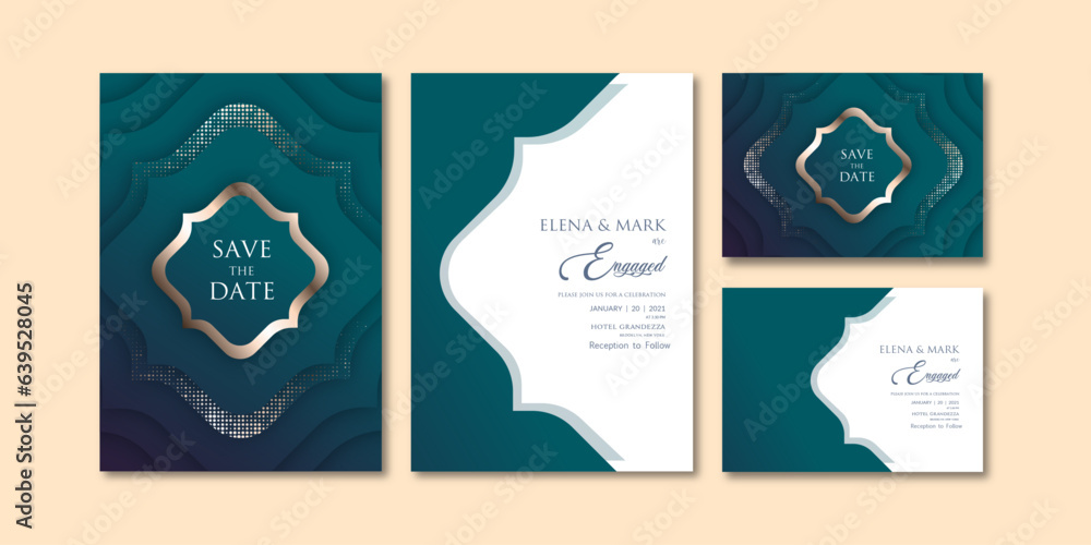 Luxury greenish blue theme geomatic layered invitation template