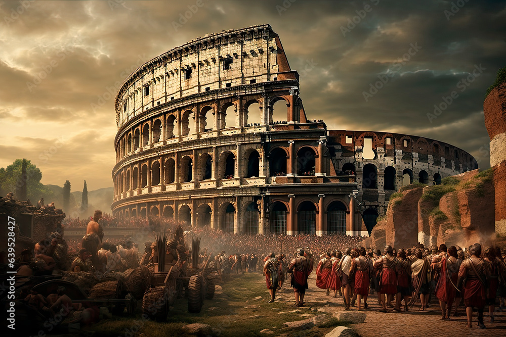 Painting of the Roman Colosseum in Rome in ancient times - obrazy, fototapety, plakaty 