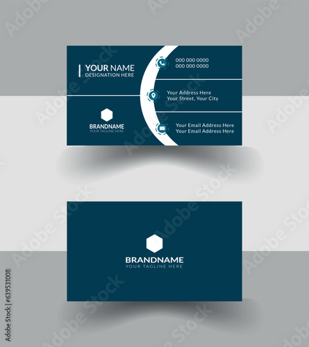 Circle based professional blue color business card.Use for versatile platform.Unique business card design for smartly use for official level.Corporate sense of mind design.Easy concept based design. photo