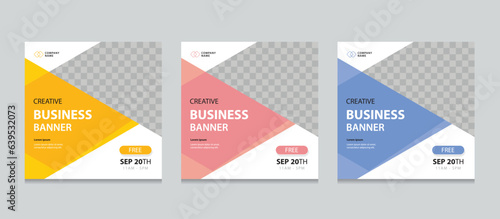 Set of Editable square business web banner design template background. Suitable for social media post, instagram story and web ads. Vector illustration with Space to add pictures.
