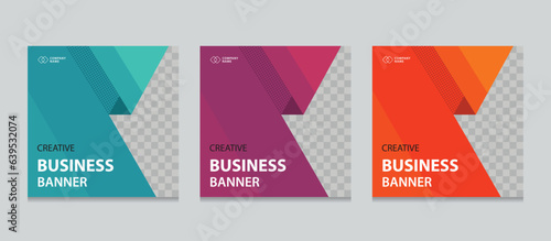 Set of Editable square business web banner design template background. Suitable for social media post, instagram story and web ads. Vector illustration with Space to add pictures.