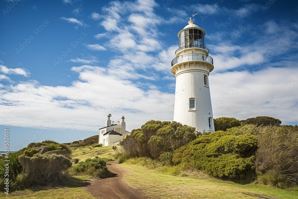 Scenic Cape Nelson Lighthouse artwork in Portland, Victoria, Australia. Generative AI