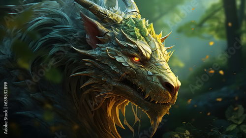 Angry dragon in the jungle  close-up