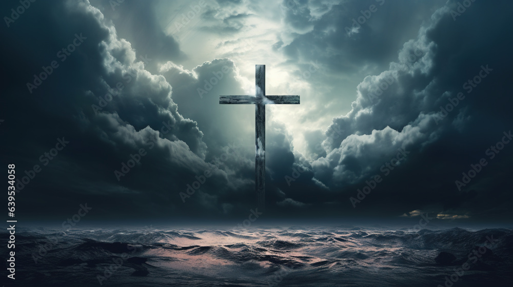 Naklejka premium dark clouds with a cross in the sky