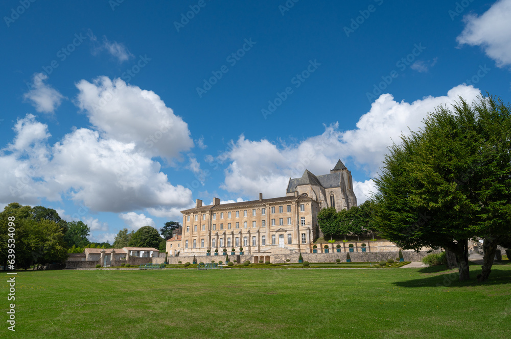 The Royal Abbey Notre-Dame of Celles-sur-Belle in the Deux-Sevres department of France. High quality photo
