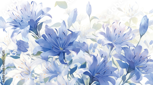 Watercolor Vintage Agapanthus Pattern with White Background