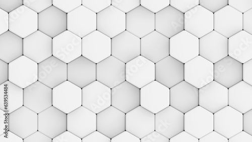 Abstract 3D geometric background, white grey hexagons shapes, 3D honeycomb pattern.