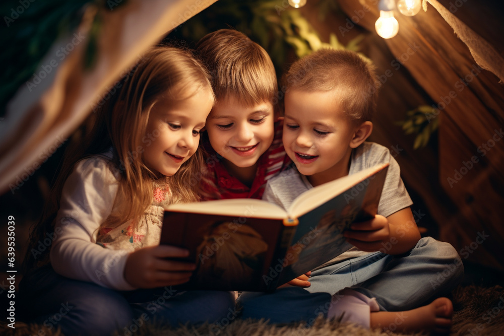Sceme capturing a heartwarming scene of a loving mom reading enchanting bedtime stories to her children. Ai generated Sceme capturing a heartwarming scene of a loving mom reading enchanting bedtime stories to her children. Ai generated