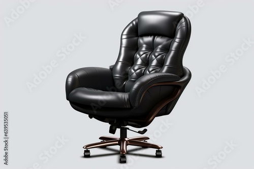 Isolated black leather office chair on transparent background. Generative AI