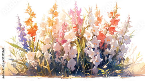 Watercolor Vintage Gladiolus Art with White Background
