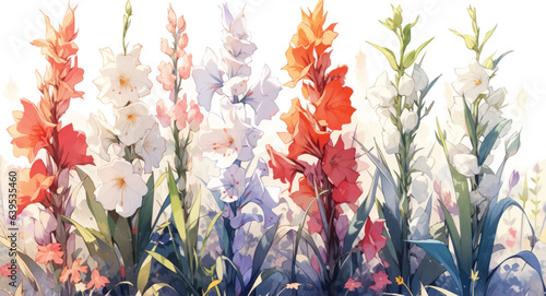 Watercolor Vintage Gladiolus Art with White Background