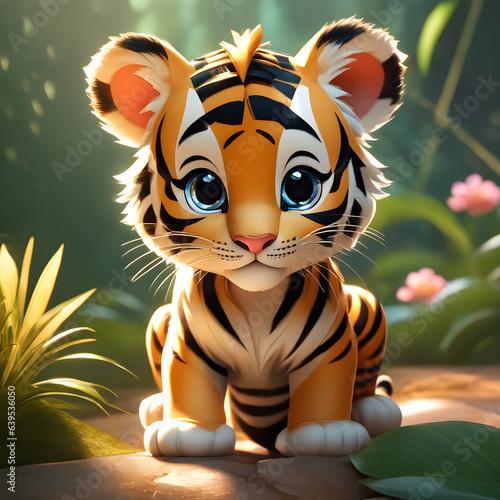 Cute tiger in the magical adventure digital animation