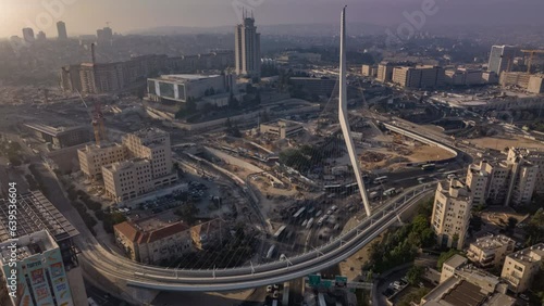 Jerusalem chord bridge aerial time lapse hyperlapse drone 4k, Israel