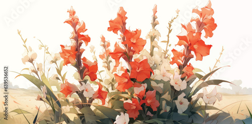 Watercolor Vintage Gladiolus Art White Background