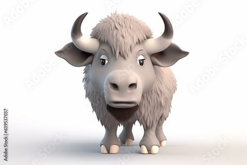 Cartoon buffalo character rendered in minimal 3D style on white background. Generative AI