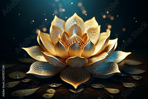 Exquisite gold lotus artwork, perfect for decor, postcard, congratulations, and poster. Generative AI