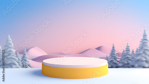 Product display podium and Winter Pastel Background  © Moozate