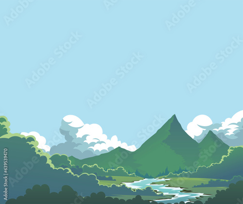 Mountain forest landscape. Environmental scenery in the morning.