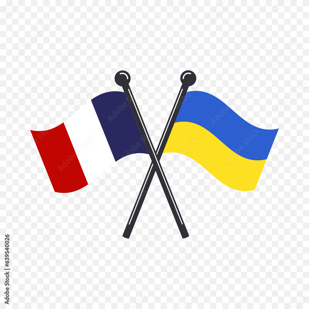 Crossed flags of Ukraine and France. Vector illustration of national symbols. Crossed flags of Ukraine and France. Vector illustration of national symbols.