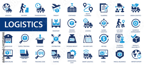Logistics symbols icon set. Delivery, Logistics and Shipping icon collection.