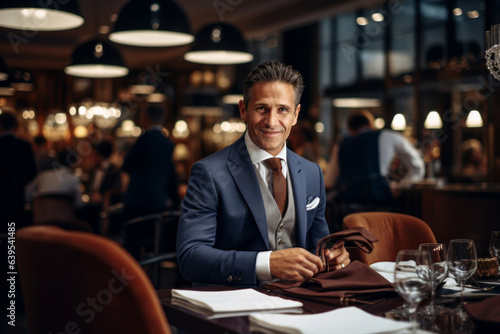A businessman sitting in a restaurant. Concept of a business meeting in an informal setting