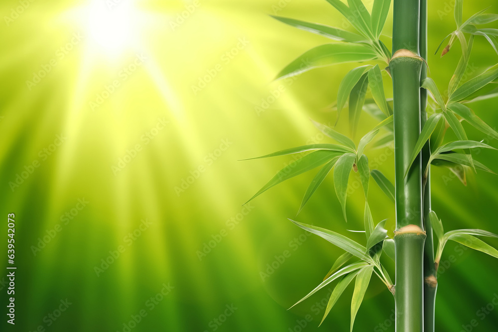Green bamboo trees against blue sunrays Green bamboo trees against blue sunrays