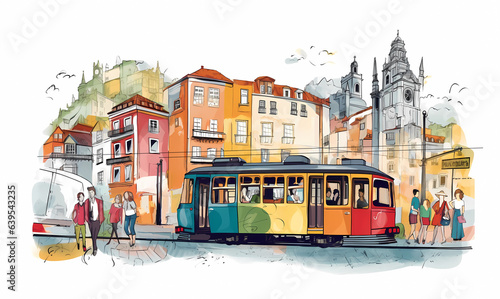 Illustration of beautiful view of the city of Porto, Portugal