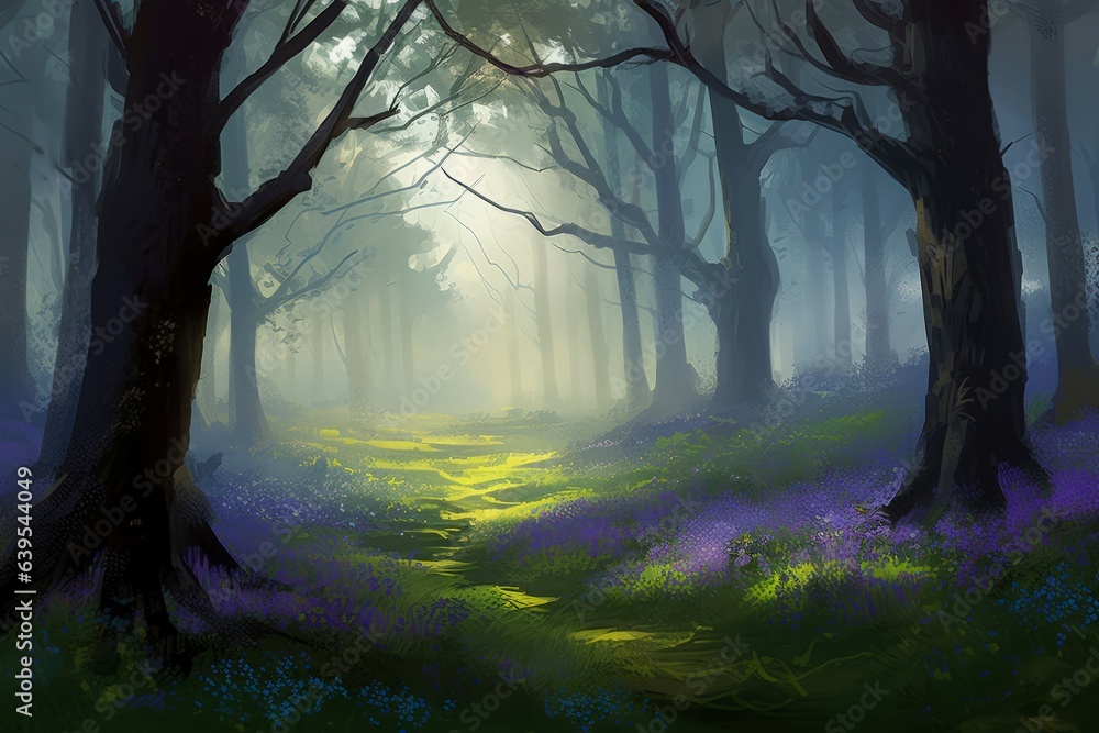 Bluebell forest magical. Generate Ai
