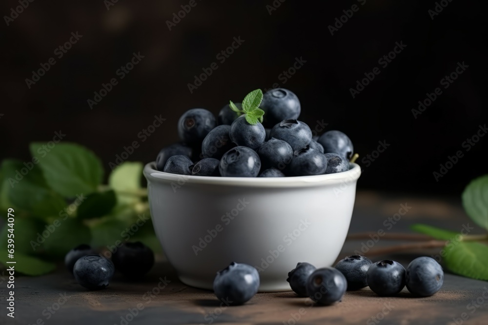 Blueberries leaves cup fresh food. Generate Ai Blueberries leaves cup fresh food. Generate Ai
