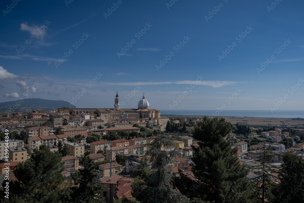Loreto cityscape with cathedral and chapel in Italy