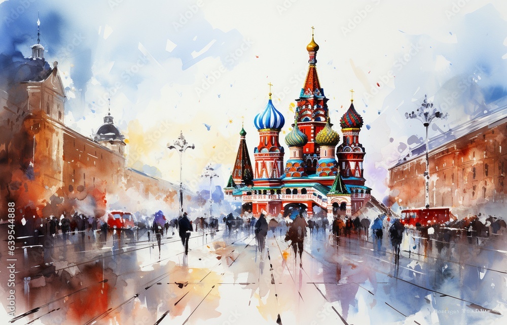 The Red Square view is stunning with a colorful digital painting. Generative AI