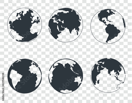 Black Silhouette of globe or earth isolated on transparent grid.