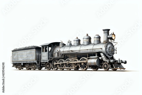 3D rendering of an antique steam locomotive on a white background. Generative AI