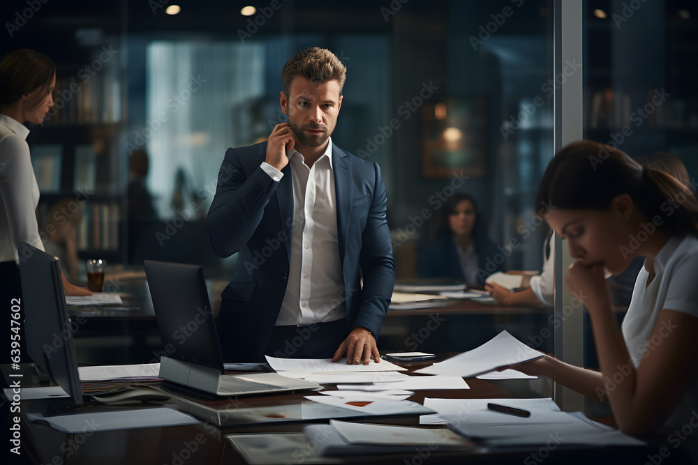 very busy and serious man in an modern office room. very busy and serious man in an modern office room.