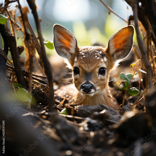 Roe Deer (Capreolus capreolus) - Fawn hides in a field, Ai generates