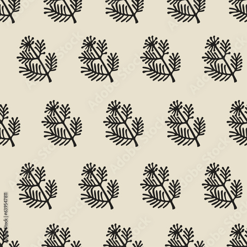 A modern and minimalistic pattern incorporating botanical motifs. This stylish vector illustration showcases trendy geometric flowers against a Groovy Vector backdrop in a boho style. 