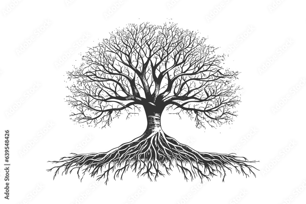Tree of life silhouette with roots sketch. Vector illustration design ...