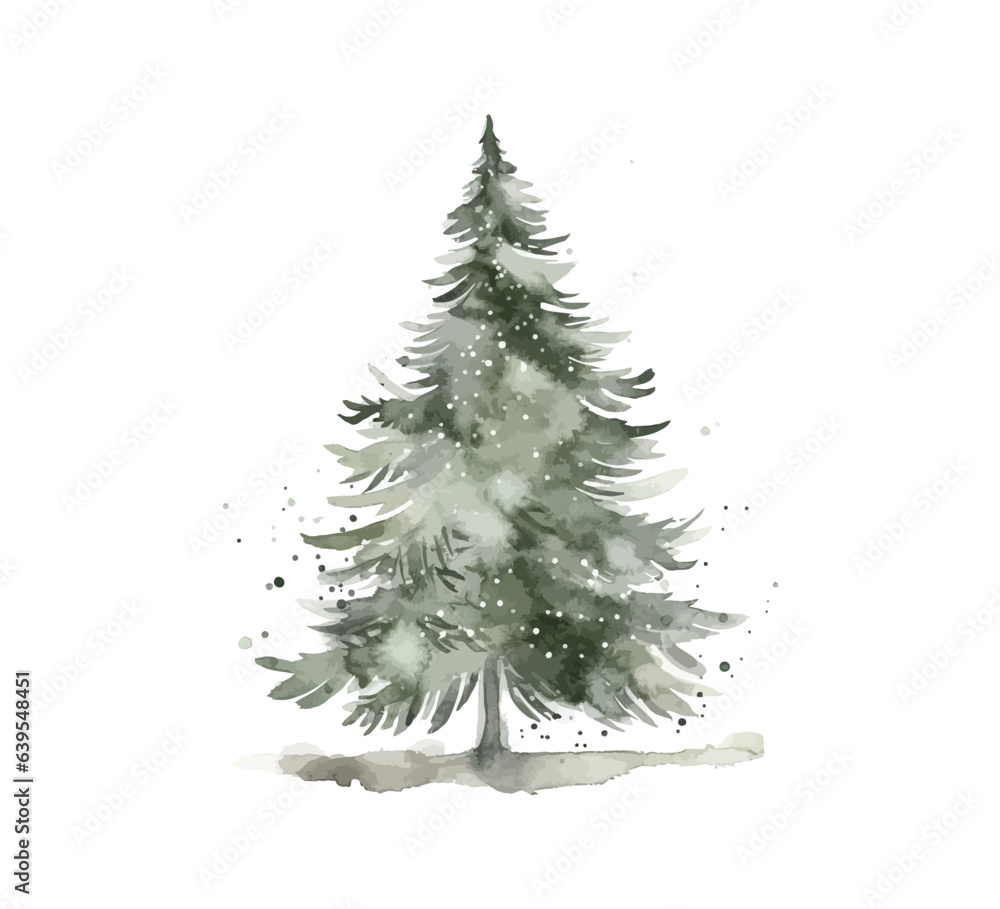 Christmas tree in trendy farmhouse style. Watercolor. Vector illustration design. - obrazy, fototapety, plakaty 
