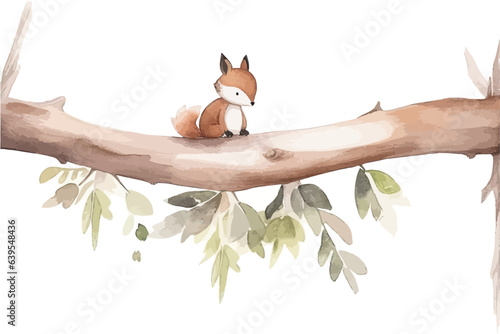 Squirrel on branch watercolor. Vector illustration design.