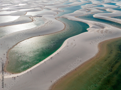 Aerial view of Lencois Maranhenses. White sand dunes with pools of fresh and transparent water. Desert. Barreirinhas. Maranhao State National Park. Brazil photo