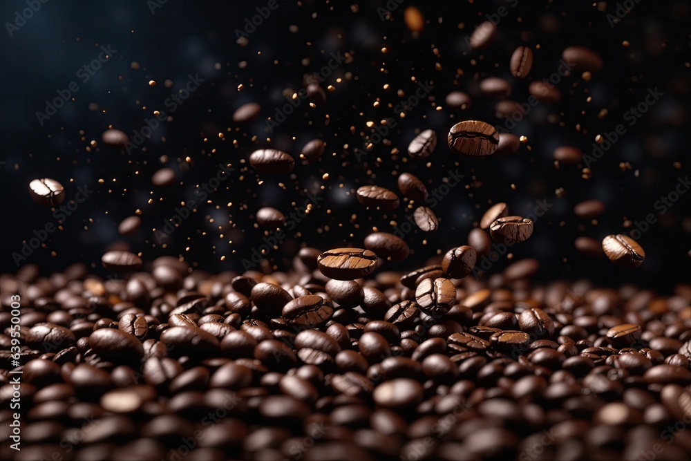 Brown Roasted Coffee Beans Closeup On Dark Background Brown Roasted Coffee Beans Closeup On Dark Background
