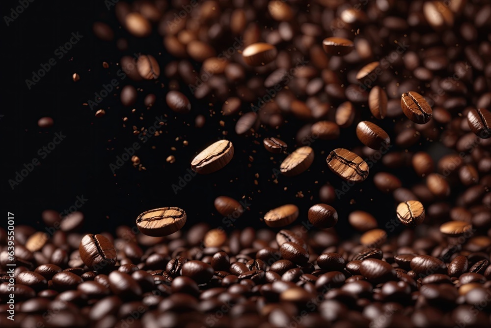 Brown Roasted Coffee Beans Closeup On Dark Background Brown Roasted Coffee Beans Closeup On Dark Background