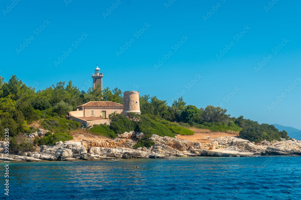 Venetian Lighthouse in Fiskardo village on Kefalonia island, Greece