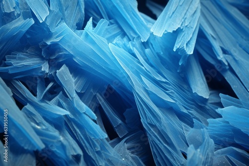 Highly magnified image of blue asbestos fibers seen on a fluorescent screen using an electron microscope. Generative AI